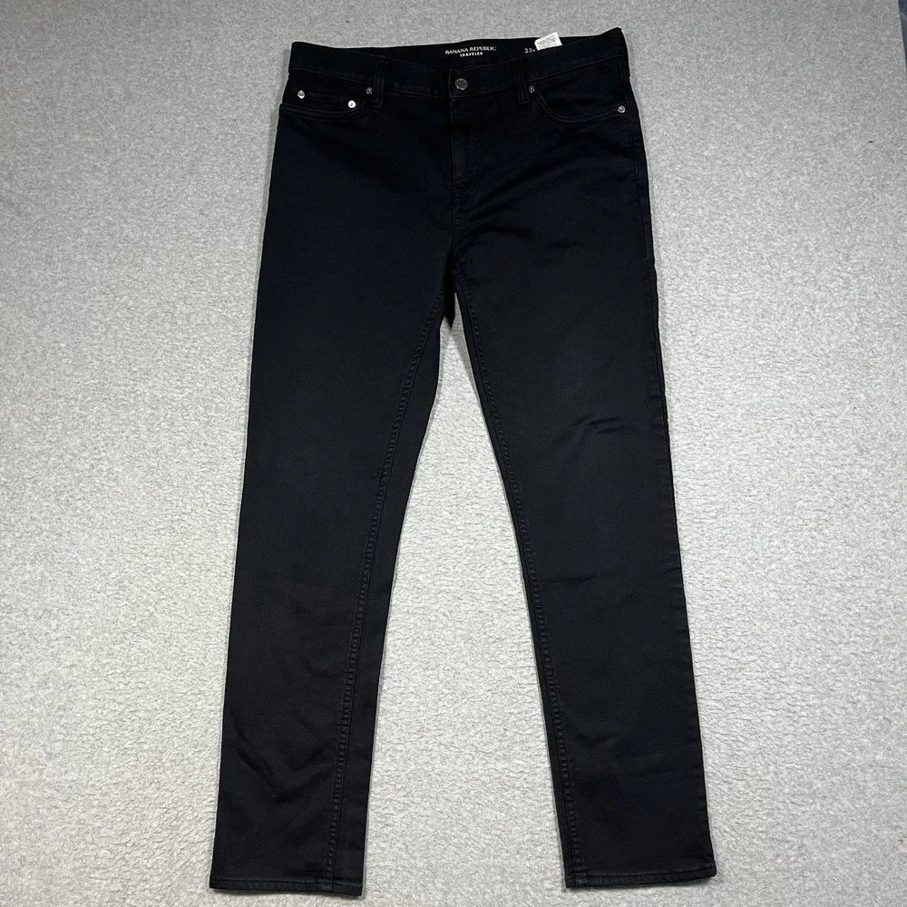 Banana Republic Jeans Mens 33x32 Black Traveler Slim Fit Cotton Blend Denim Dark